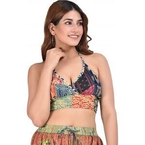 Hippie Forever Boho Patchwork Printed Halter Top Indie Festival Coachella
